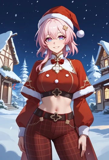 star rail,march 7th,Christmas,plaid trousers  - AI generated anime art